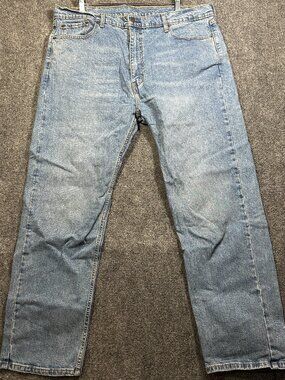 Levis 505 Jeans Mens 42 Light Wash Cotton Stretch Straight Leg 5 Pocket Style